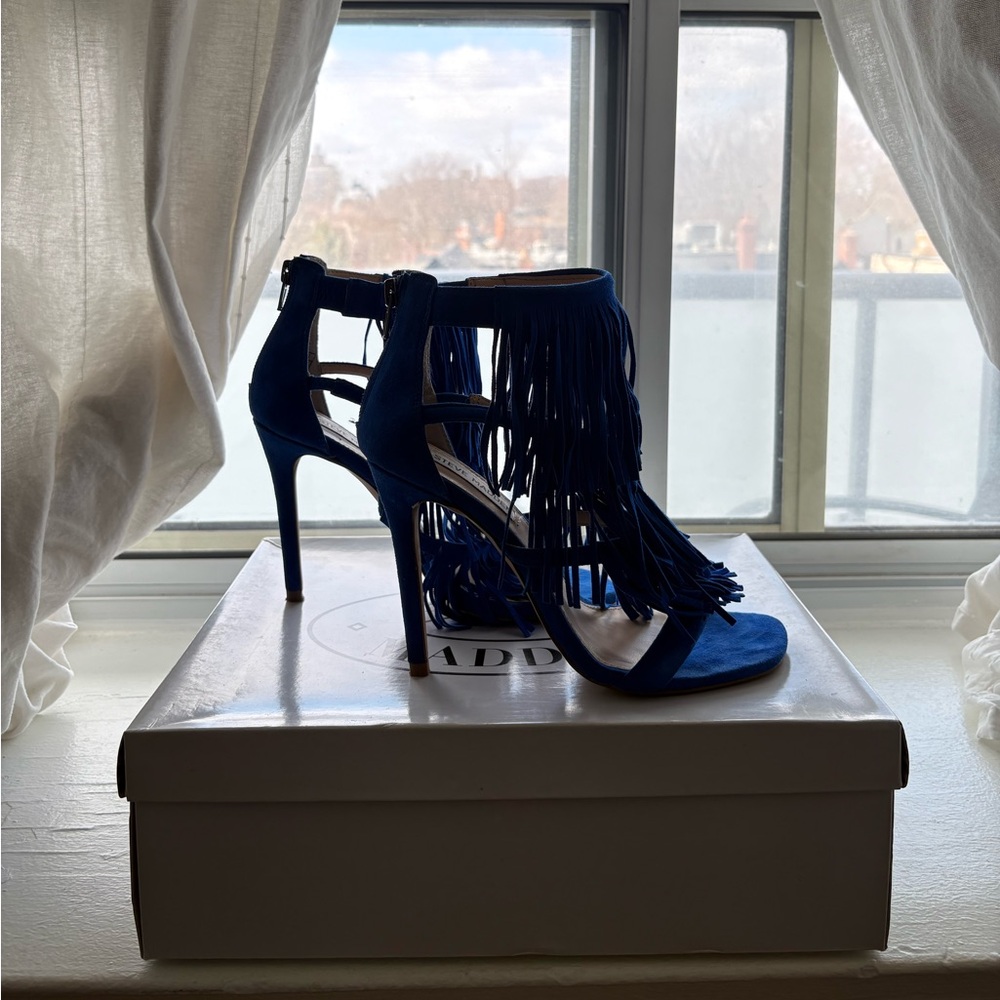 Steve Madden Blue Fringe High Heel Sandals